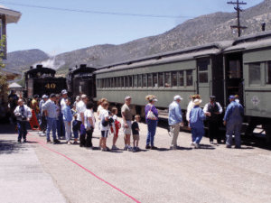Courtesy photo - Visitors line up to board the train at the Nevada Northern Railway in Ely. The historic train recently broke the mark of 250,000 riders earlier this fall.